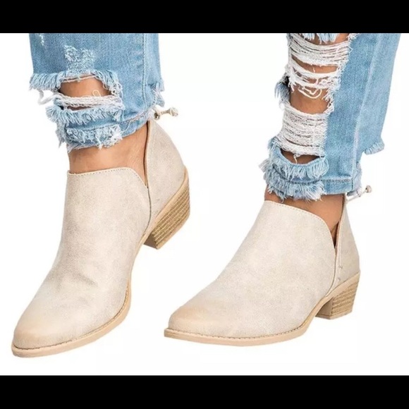 Shoes - NWOT Taupe Faux Suede Ankle Booties